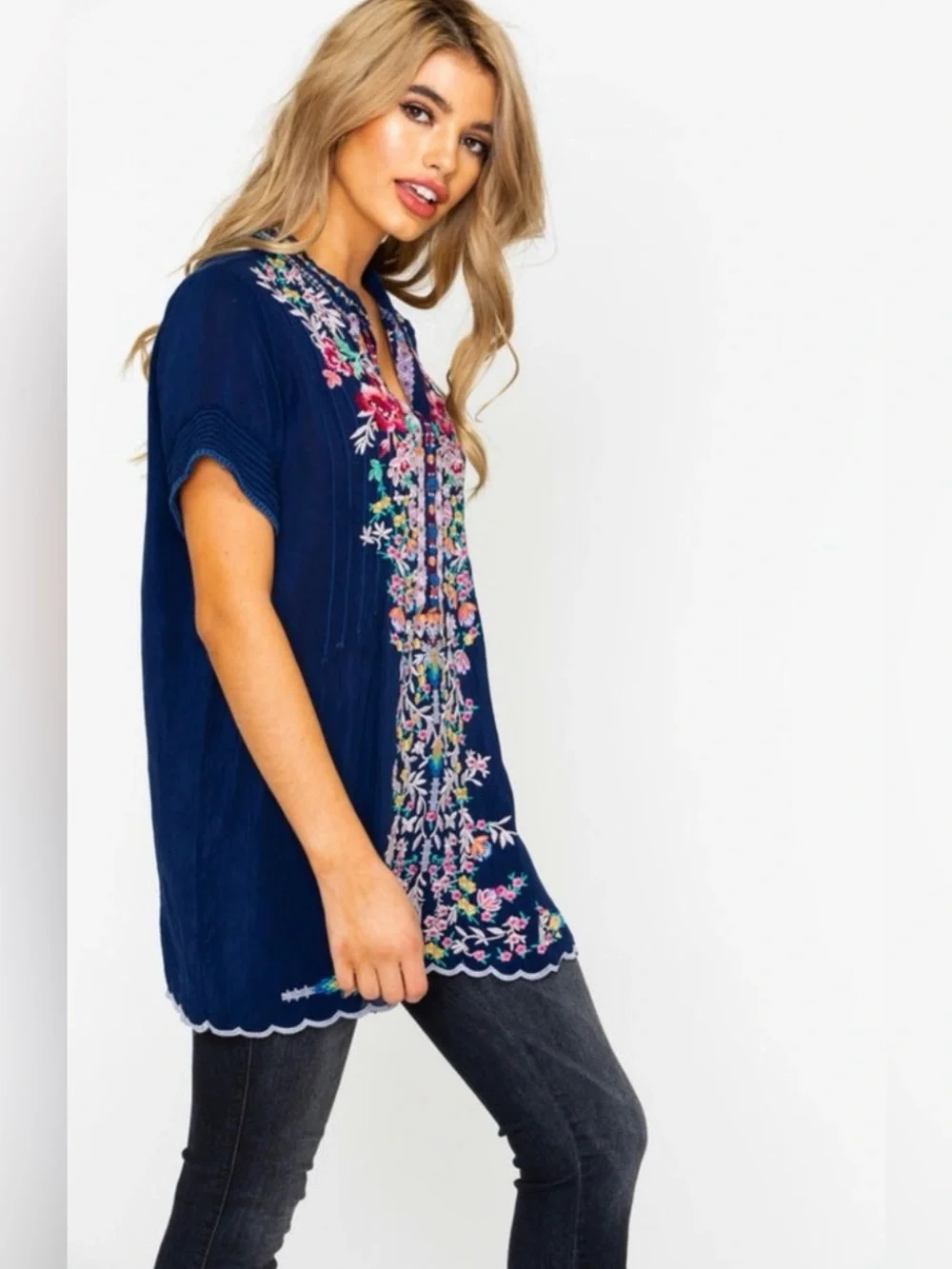 JOHNNY WAS RAINA FLORAL EMBROIDERY PINTUCKED TOP - Picture 8 of 16